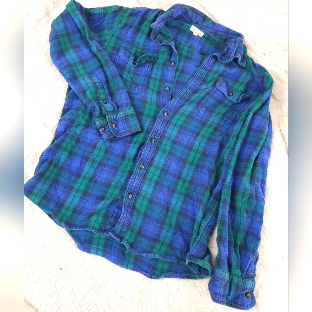 Sonoma Life & Style Green and Blue Plaid Flannel